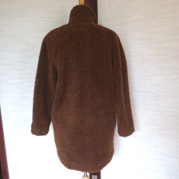 ONLY Chestnut Brown Teddy Sherpa Winter Cocoon Coat with Snap Buttons - Picture 2 of 7